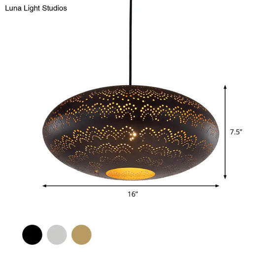 Arab Style Oval Metal Pendant Lamp - 1 Bulb Ceiling Light Fixture In Black/Silver/Brass