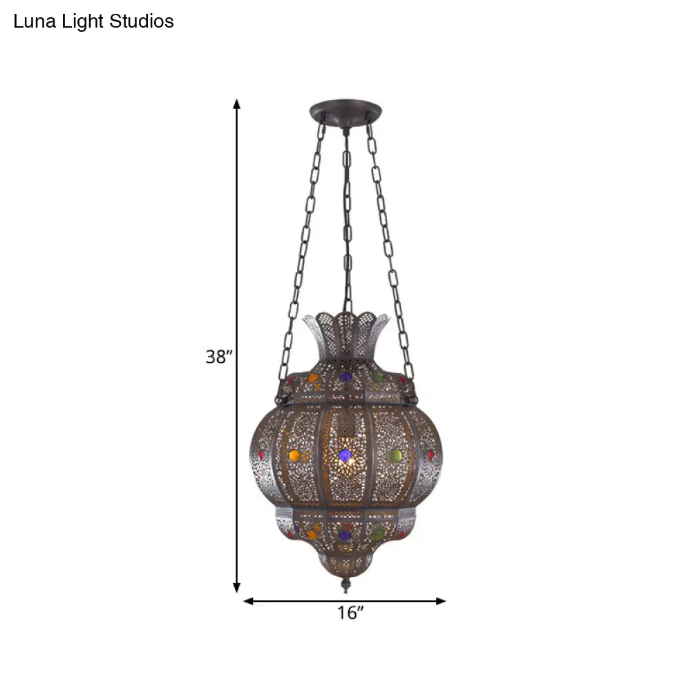 Arabian Metal 1-Head Black Hanging Pendant Light For Restaurants - Oval Ceiling Suspension