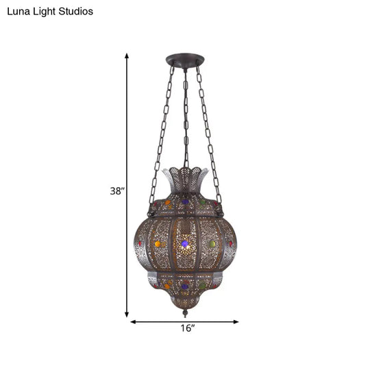 Arabian Metal 1-Head Black Hanging Pendant Light For Restaurants - Oval Ceiling Suspension