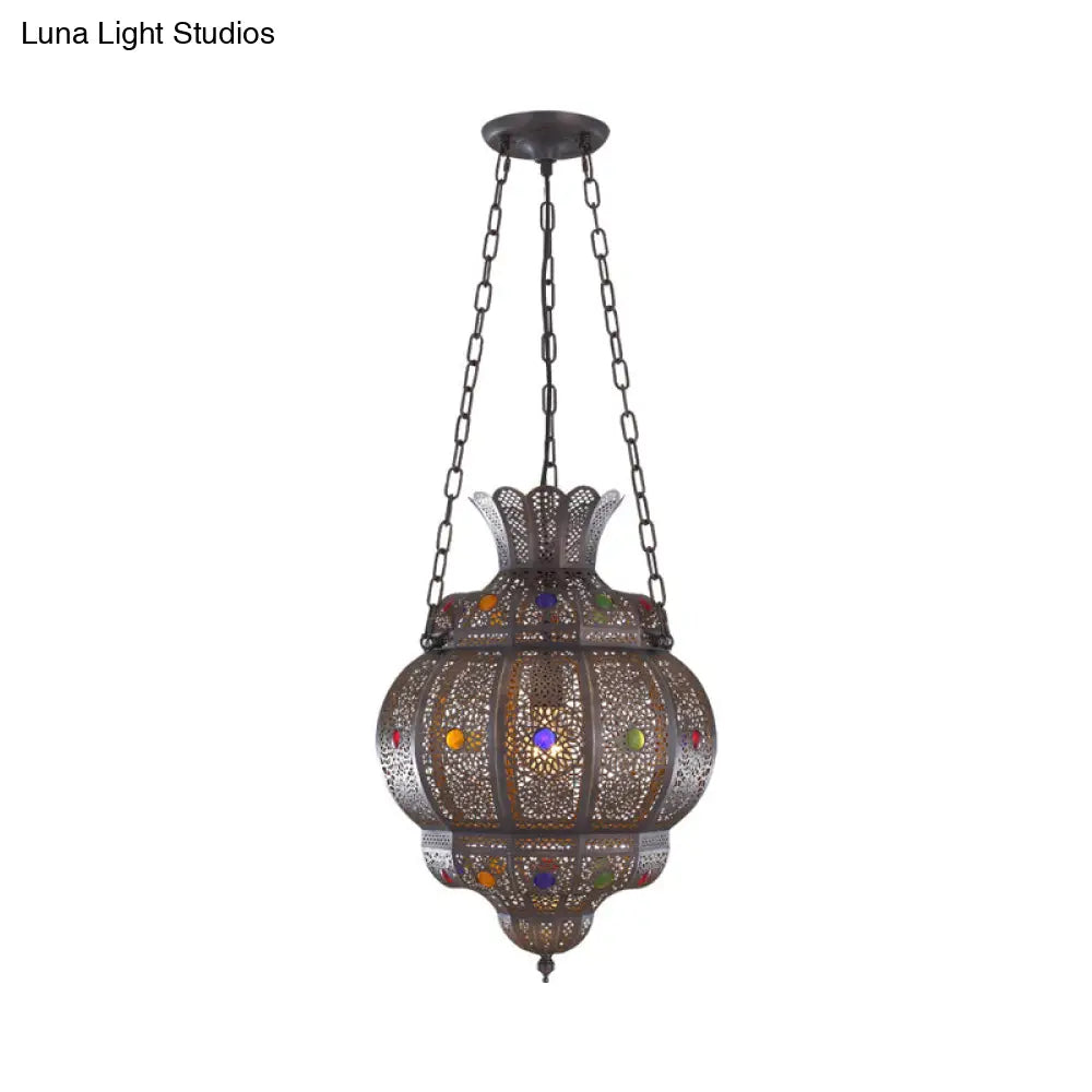 Arabian Metal 1-Head Black Hanging Pendant Light For Restaurants - Oval Ceiling Suspension