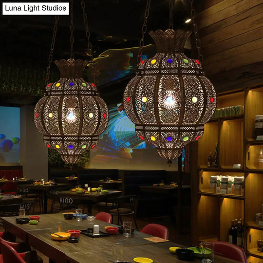 Arabian Metal 1-Head Black Hanging Pendant Light For Restaurants - Oval Ceiling Suspension