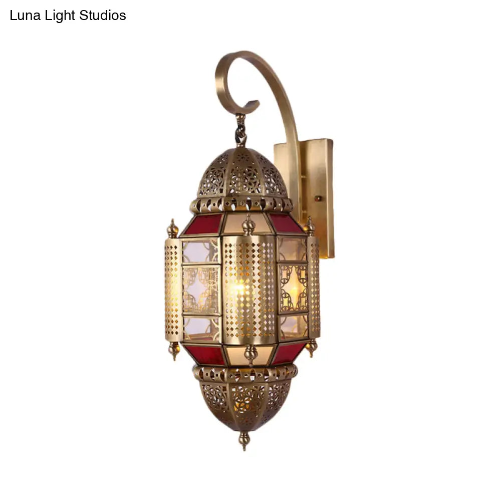 Arabian Metal Lantern Sconce: Brass Wall Lighting Fixture With 1 Bulb