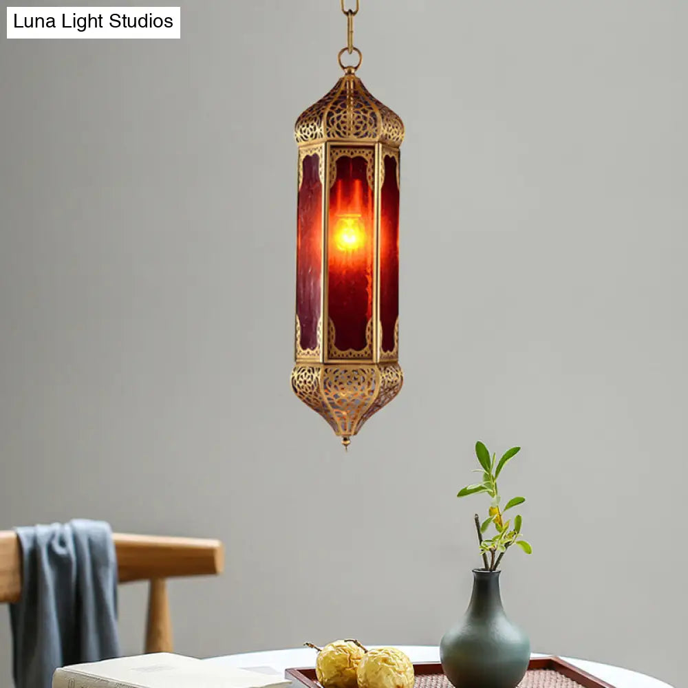 Arabian Red Glass Hanging Lamp With Cutout Design