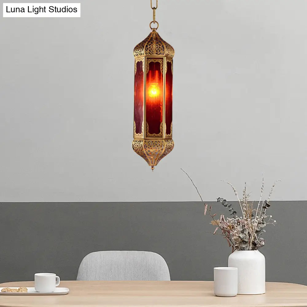 Arabian Red Glass Hanging Lamp With Cutout Design