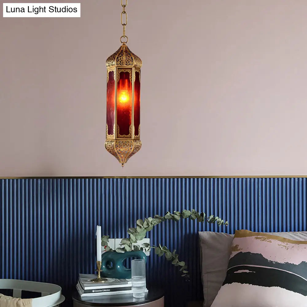 Arabian Red Glass Hanging Lamp With Cutout Design