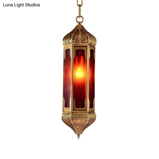 Arabian Red Glass Hanging Lamp With Cutout Design