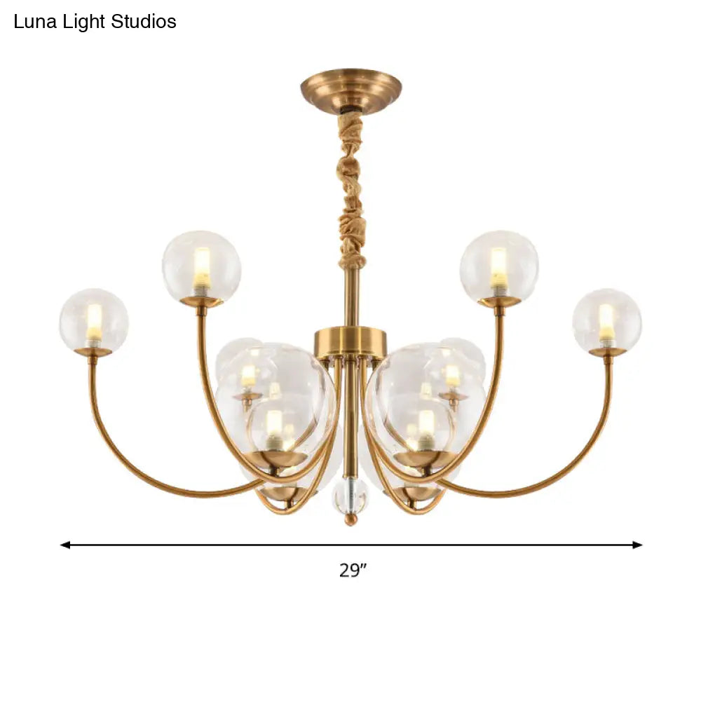 Arched Arm Chandelier With Elegant Metal Frame Globe Glass Shade Pendant Light For Living Room