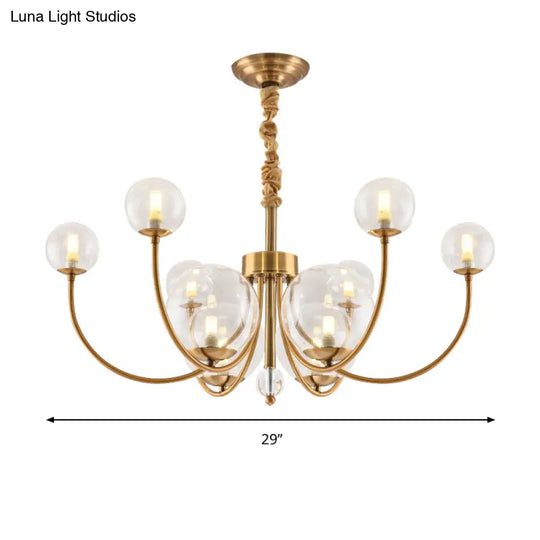 Arched Arm Chandelier With Elegant Metal Frame Globe Glass Shade Pendant Light For Living Room