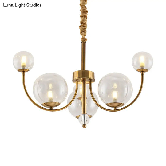 Arched Arm Chandelier With Elegant Metal Frame Globe Glass Shade Pendant Light For Living Room