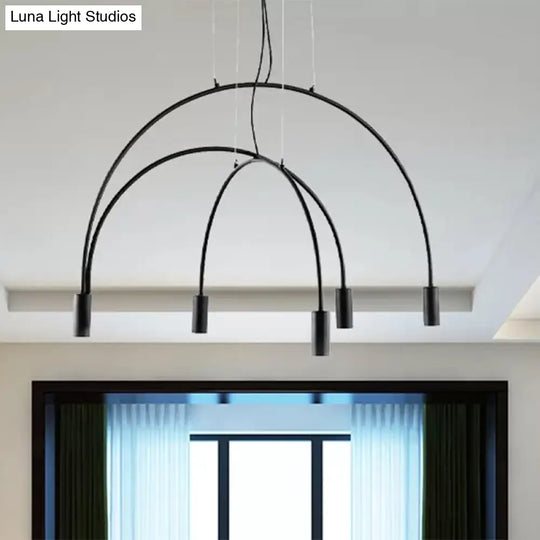 Arched Pendant Lighting With Led For Bar - Contemporary Black Metal 2/3/5 Lights