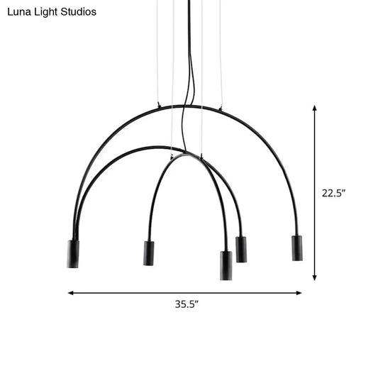 Arched Pendant Lighting With Led For Bar - Contemporary Black Metal 2/3/5 Lights