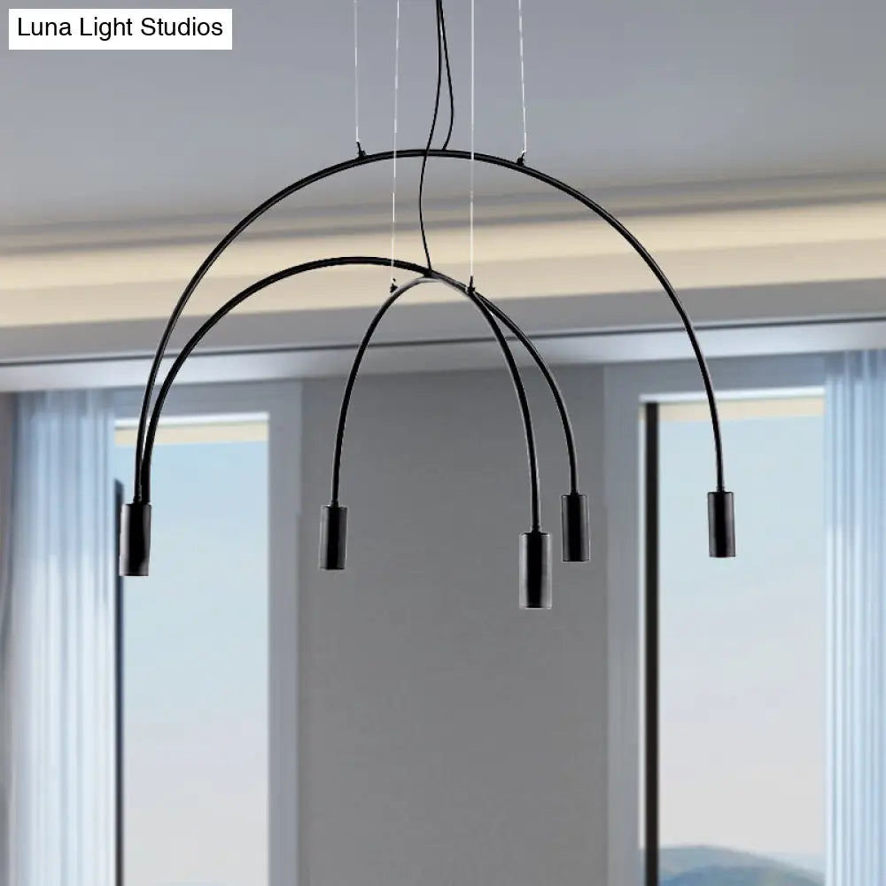 Arched Pendant Lighting With Led For Bar - Contemporary Black Metal 2/3/5 Lights 5 /