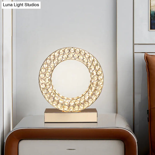 Minimalistic Crystal Ring Led Nightstand Lamp - Rose Gold Table Lighting For Bedside