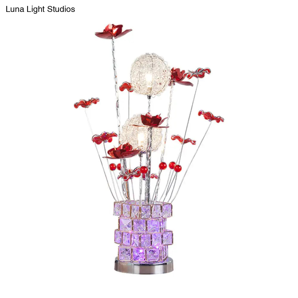 Artistic Aluminum Rubiks Cube Led Desk Lamp With Crystal Embedded Night Table Light Pink/Red Blossom