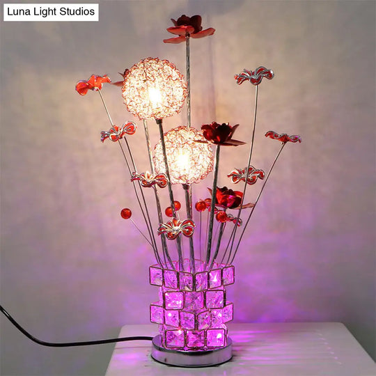 Artistic Aluminum Rubiks Cube Led Desk Lamp With Crystal Embedded Night Table Light Pink/Red Blossom