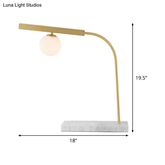 Minimalist Gold Desk Light With Rectangle Marble Base Orb Milk Glass Reading Lamp