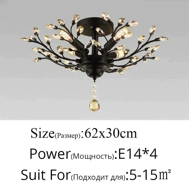 Arlyn - Nordic Vintage Candle Tree Of Life Crystal Chandelier Black 4 Heads C / No Light Bulb
