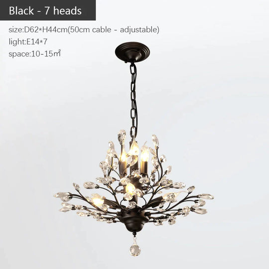 Arlyn - Nordic Vintage Candle Tree Of Life Crystal Chandelier Black 7 Heads / No Light Bulb