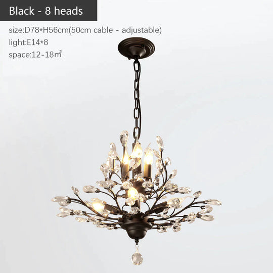 Arlyn - Nordic Vintage Candle Tree Of Life Crystal Chandelier Black 8 Heads / No Light Bulb