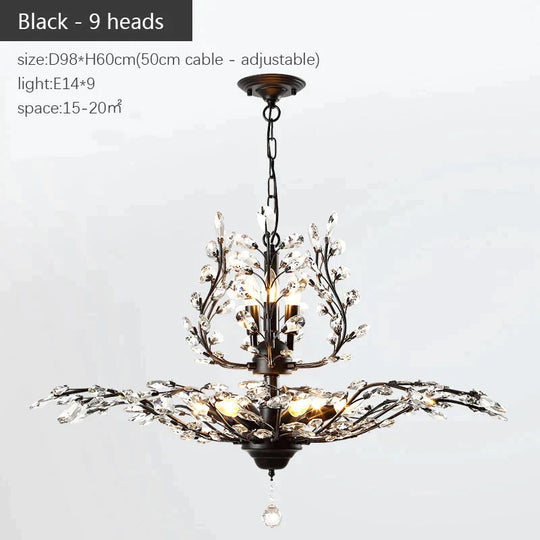 Arlyn - Nordic Vintage Candle Tree Of Life Crystal Chandelier Black 9 Heads / No Light Bulb