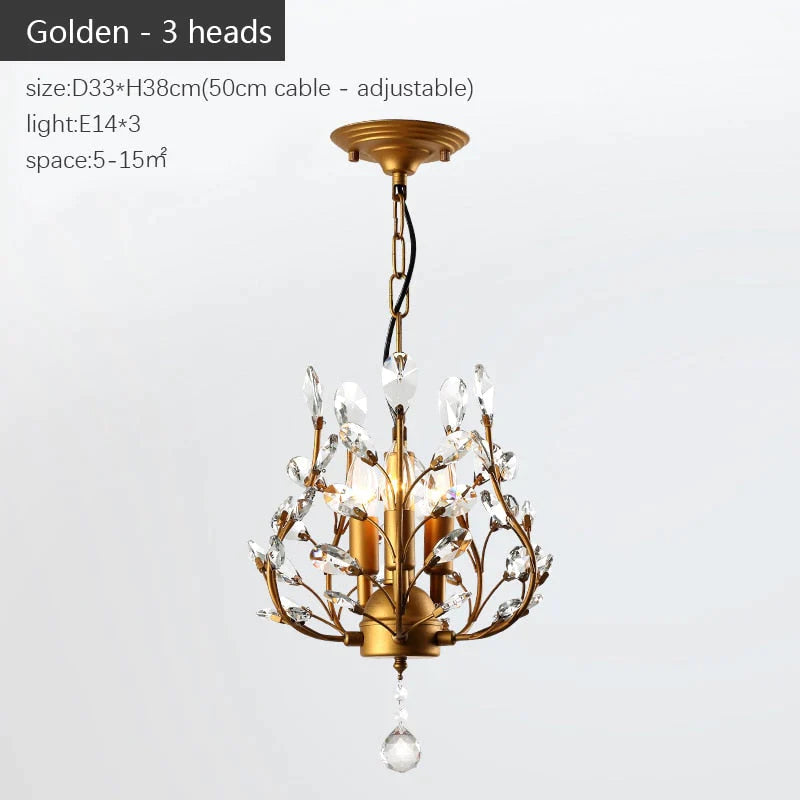 Arlyn - Nordic Vintage Candle Tree Of Life Crystal Chandelier Golden 3 Heads / No Light Bulb