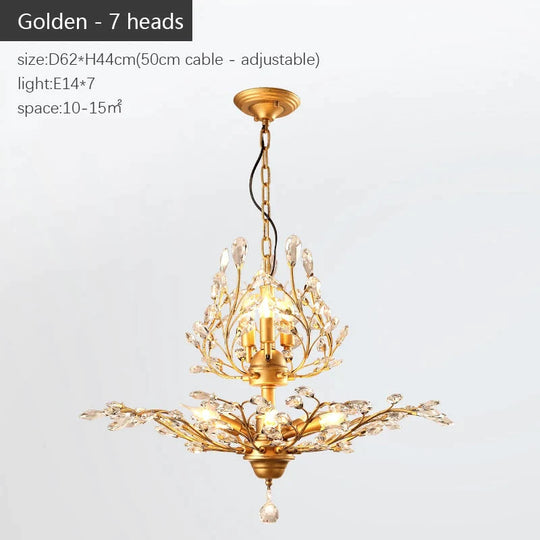 Arlyn - Nordic Vintage Candle Tree Of Life Crystal Chandelier Golden 7 Heads / No Light Bulb