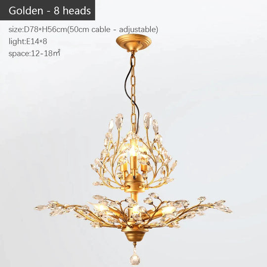 Arlyn - Nordic Vintage Candle Tree Of Life Crystal Chandelier Golden 8 Heads / No Light Bulb