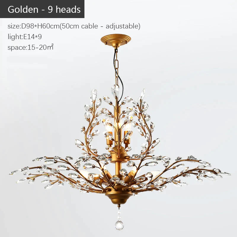 Arlyn - Nordic Vintage Candle Tree Of Life Crystal Chandelier Golden 9 Heads / No Light Bulb