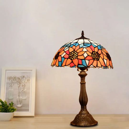 Arrakis - Baroque Bowl Shade Table Light 1-Bulb Hand Cut Glass Sunflower Patterned Nightstand