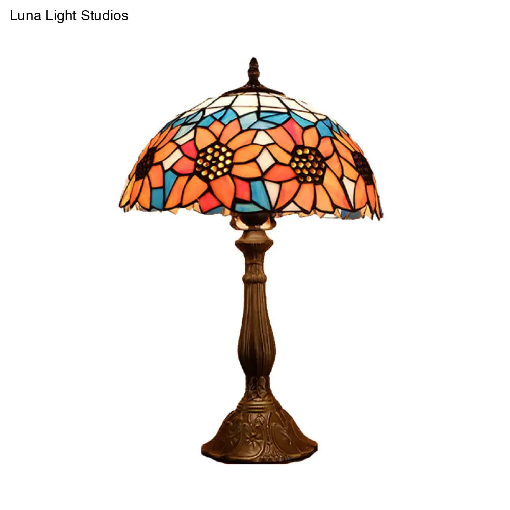 Arrakis - Baroque Bowl Shade Table Light 1-Bulb Hand Cut Glass Sunflower Patterned Nightstand