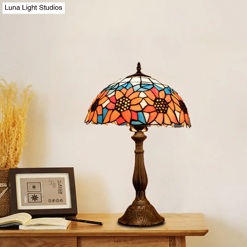 Arrakis - Baroque Bowl Shade Table Light 1-Bulb Hand Cut Glass Sunflower Patterned Nightstand