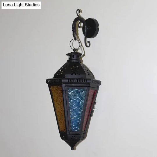 Art Deco 1-Bulb Iron Sconce Lamp: Blue/Black Cone Balcony Wall Mount Ceiling Light With Colorful