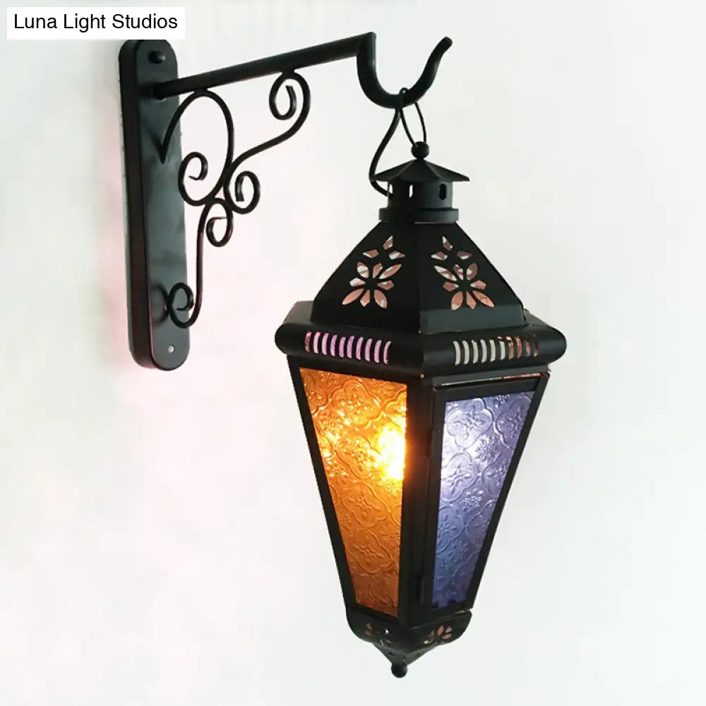 Art Deco 1-Bulb Iron Sconce Lamp: Blue/Black Cone Balcony Wall Mount Ceiling Light With Colorful