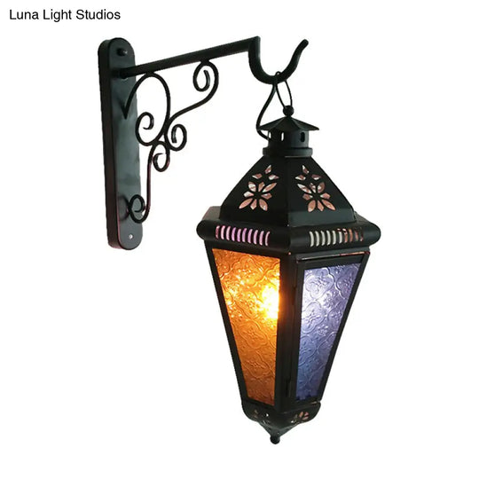 Art Deco 1-Bulb Iron Sconce Lamp: Blue/Black Cone Balcony Wall Mount Ceiling Light With Colorful