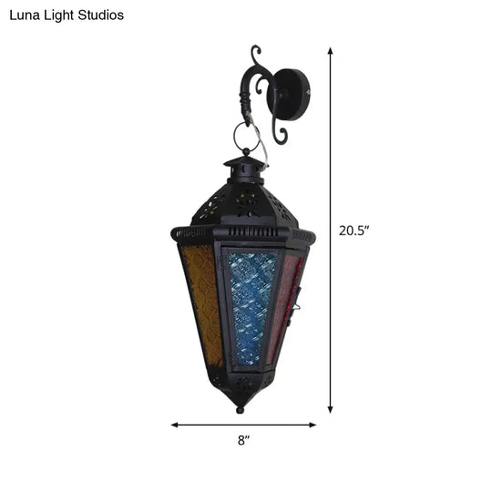 Art Deco 1-Bulb Iron Sconce Lamp: Blue/Black Cone Balcony Wall Mount Ceiling Light With Colorful