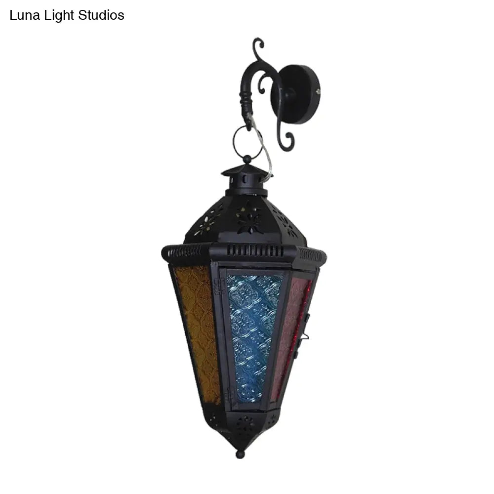 Art Deco 1-Bulb Iron Sconce Lamp: Blue/Black Cone Balcony Wall Mount Ceiling Light With Colorful