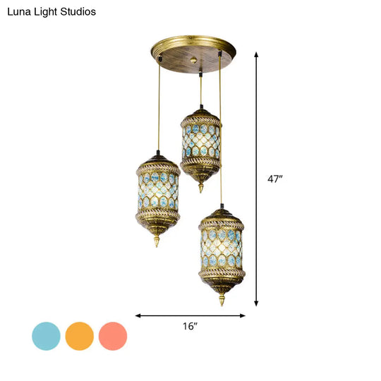 Art Deco 3-Head Metal Pendant Light With Multi-Colored Cylindrical Shades For Dining Room Ceiling