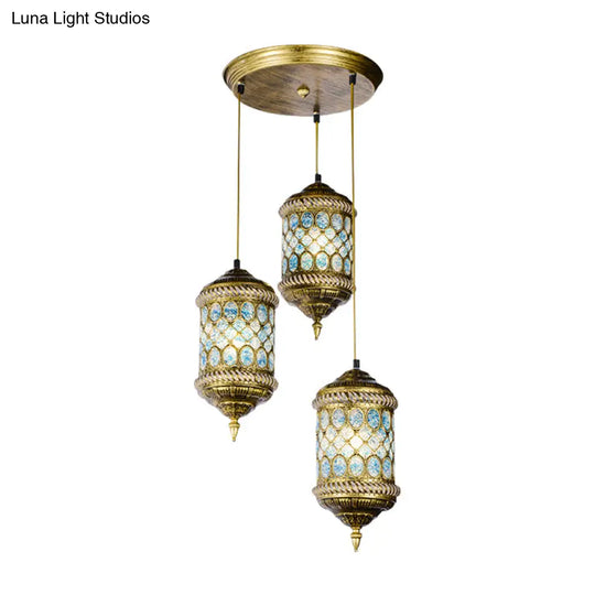 Art Deco 3-Head Metal Pendant Light With Multi-Colored Cylindrical Shades For Dining Room Ceiling