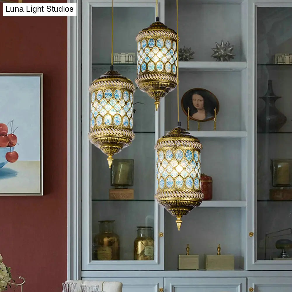 Art Deco 3-Head Metal Pendant Light With Multi-Colored Cylindrical Shades For Dining Room Ceiling