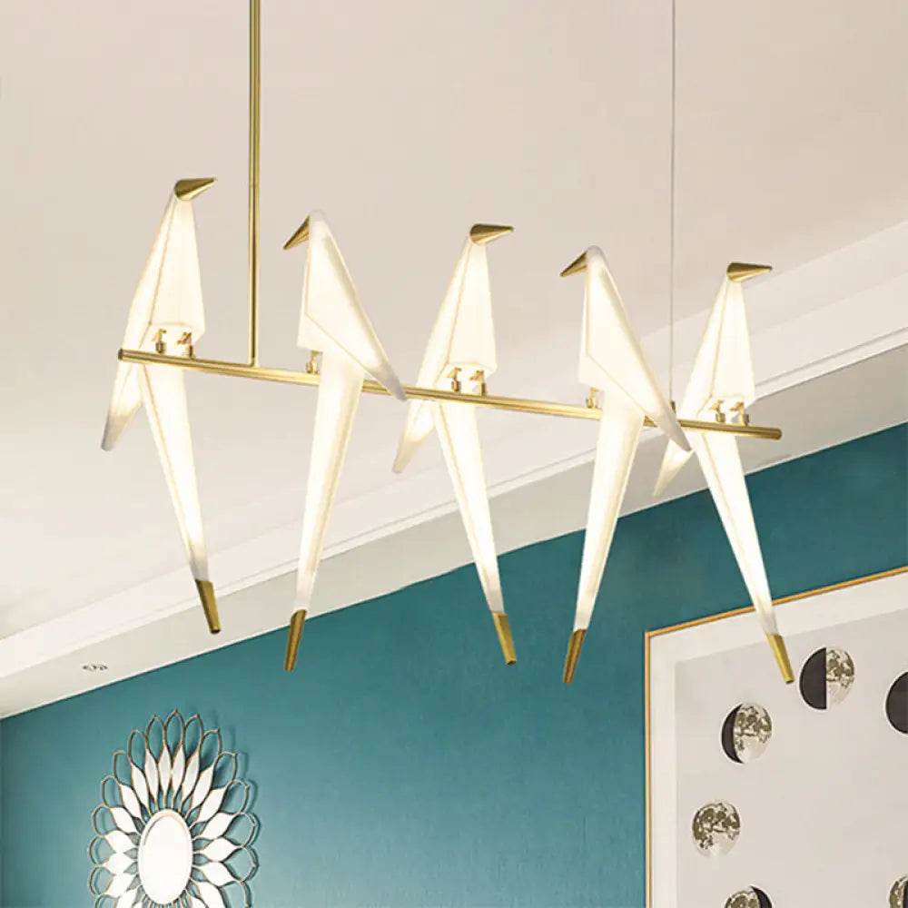 Art Deco Acrylic Bird Island Pendant Light With 5 White And Gold Led Bulbs