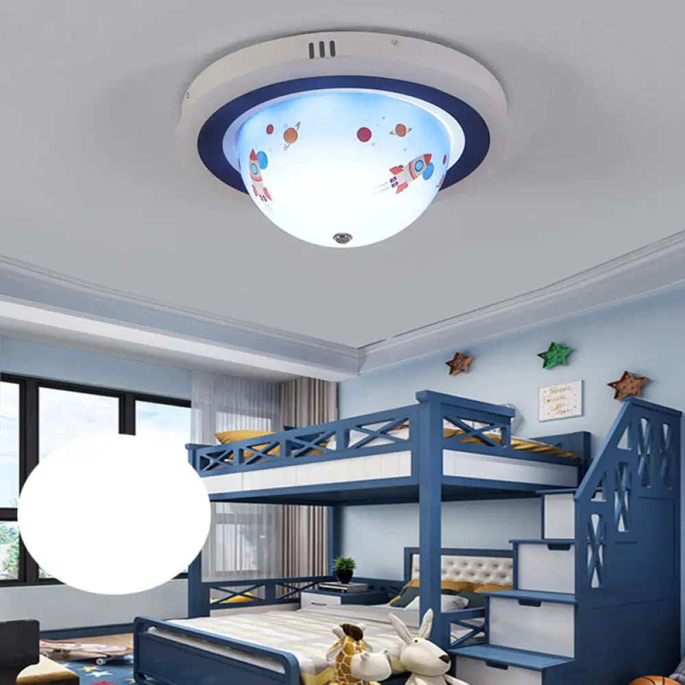 Art Deco Acrylic Bowl Flush Ceiling Light Fixture For Dining Room Blue