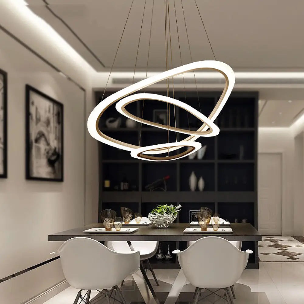 Art Deco Acrylic White Suspension Chandelier For Restaurants: Triangular Loop Design 3 /