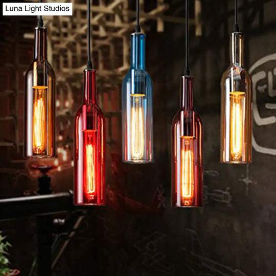 Art Deco Beer Bottle Ceiling Pendant Light | 1-Head Glass Bistro Hanging Lamp