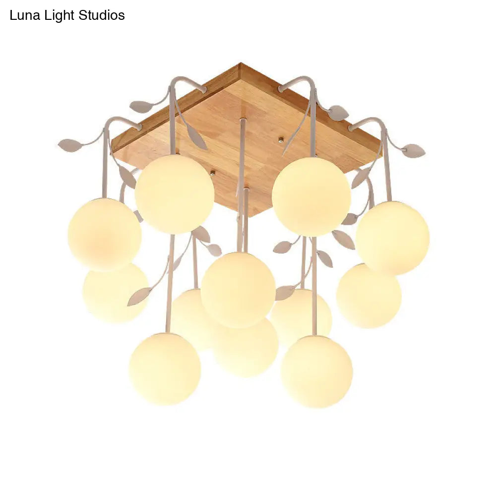 Art Deco Wood Balloon Flush Mount Ceiling Light In Beige For Living Room