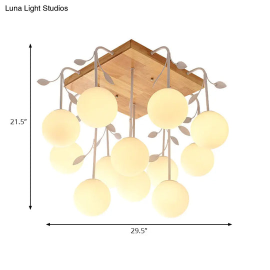 Art Deco Beige Wood Balloon Flush Mount Ceiling Light For Living Room