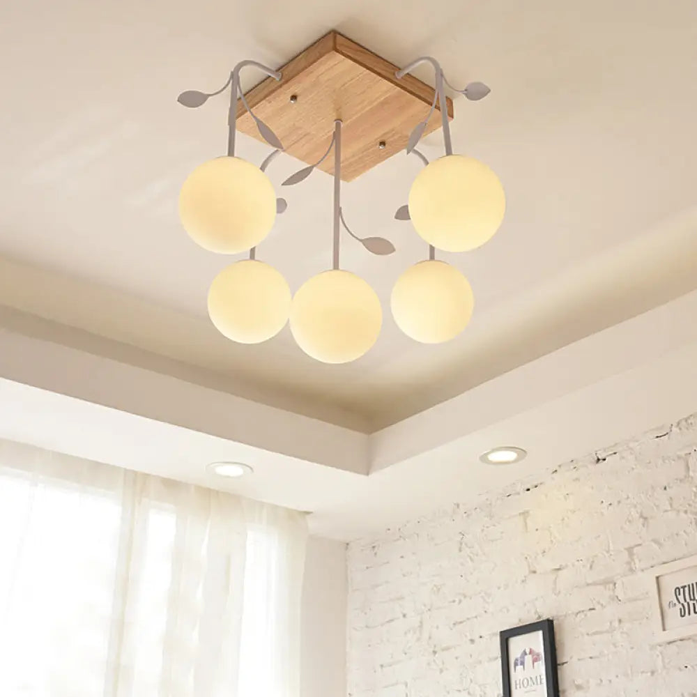Art Deco Beige Wood Balloon Flush Mount Ceiling Light For Living Room 5 /