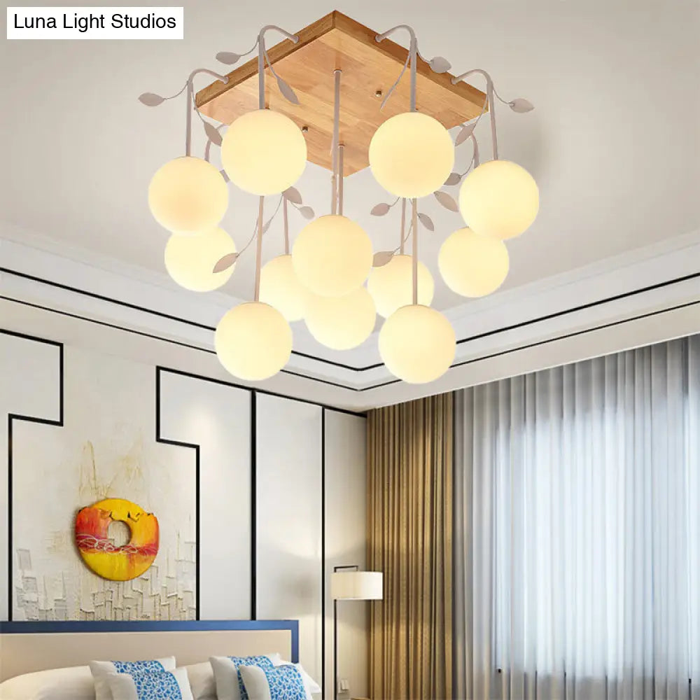 Art Deco Wood Balloon Flush Mount Ceiling Light In Beige For Living Room 12 /