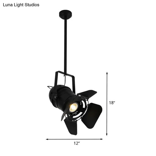 Art Deco Metallic Camera Shaped Pendant Lamp - Black Spotlight For Coffee House