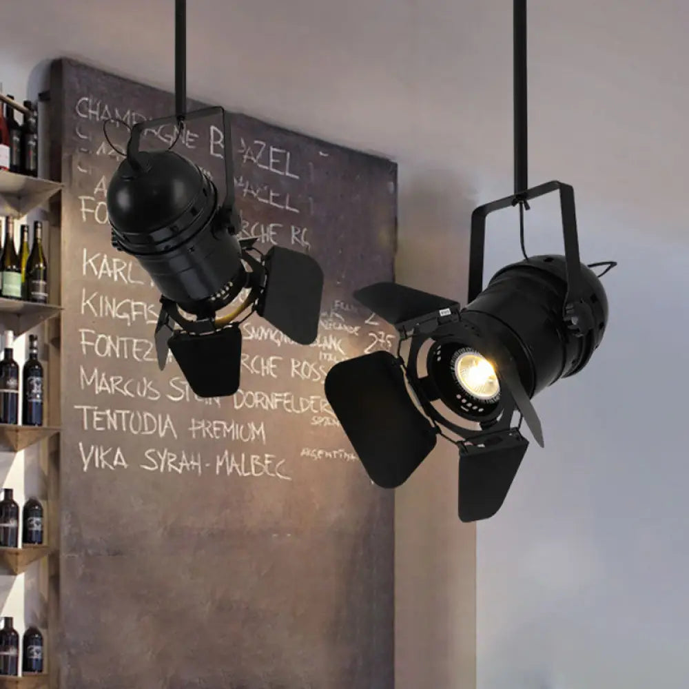 Art Deco Black Camera Shaped Hanging Pendant Lamp For Coffee House - Metallic Spotlight