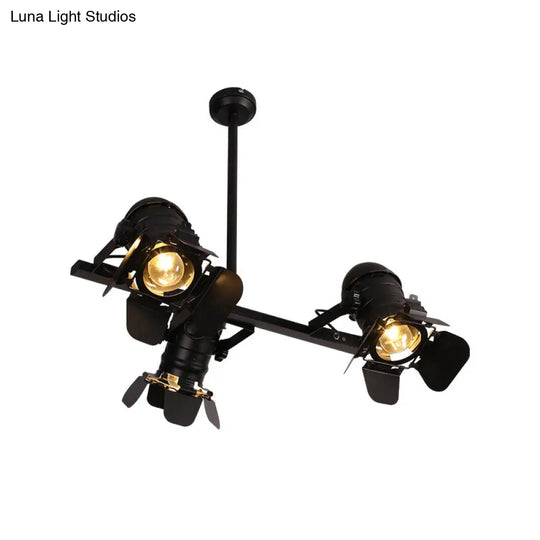 Art Deco Black Finish Camera Spotlight: 3-Light Metallic Island Lighting Fixture For Dining Table